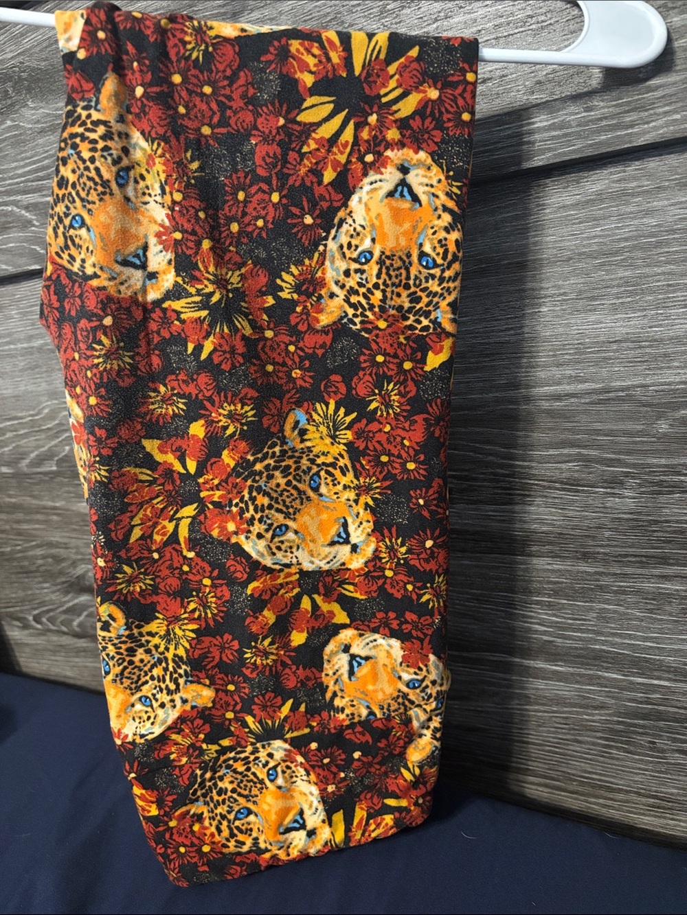 LuLaRoe Black Leggings with Red and Orange Floral Leopard Motif